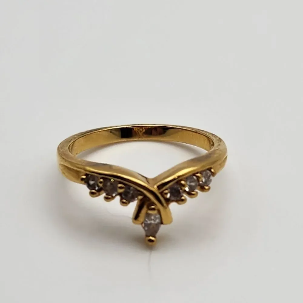 Vintage Nevada Silver Mine Gold Tone & Clear CZ Tiara Ring (7)
